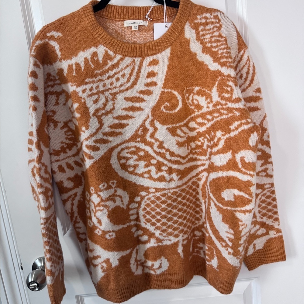 NWT-and the why-Women's Orange and White Sweater Small/Medium